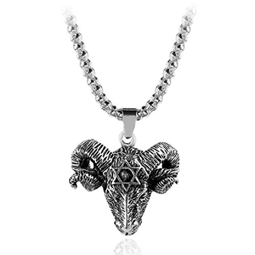Collar con cabeza de cabra de Satana para hombre, collar con colgante de cuerno de cabra de estrella de seis puntas con cadena de 19,7 pulgadas, collar con amuleto del zodiaco de Ariete thumbnail