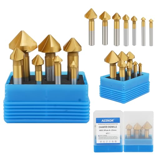 Image of Milling Cutter Chamfer Endmills Tool CNC Maching 3 Flute 90 Degree Milling Reamer M35 Hardness Steel Metel Cutter HSS-Co Set 7PCS