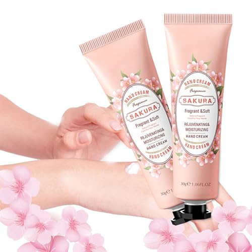 Crèmes Mains Hydratantes,Crème pour les Mains,Crème pour Mains Sèches,Coffret Creme Femme,Hydratant et Réparation pour les Mains,Cadeau Anniversaire Femme/Fête des Mères,Fleurs de cerisier,30g,2 pcs
