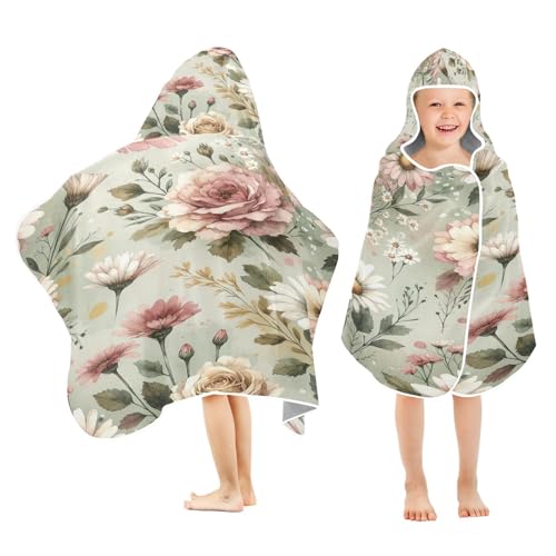 Kigai Rose Daisy Flower Hooded Beach Towel for Kids Soft Absorbent Quick Dry Bath Towel with Hood Lightweight Toddler Shower Pool Bath Wrap for Boys Girls