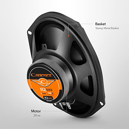 Cadence Iq693 6 X 9 Inch 3-Way Full Range Car Speakers, 150 Watts Max Power, 4 Ohms, 60 Watts Rms, 1 Inch Voice Coil Coaxial System Car Audio Loudspeakers, Pair, Grill Included #TOP5