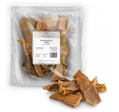 LuckyChef KnabberSpaß Rinderkopfhaut 1000 g, natürlicher Kauartikel für Hunde, fettarm & proteinreich, Zahnpflege & Beschäftigung, ohne Zusatzstoffe, 100 % Rind