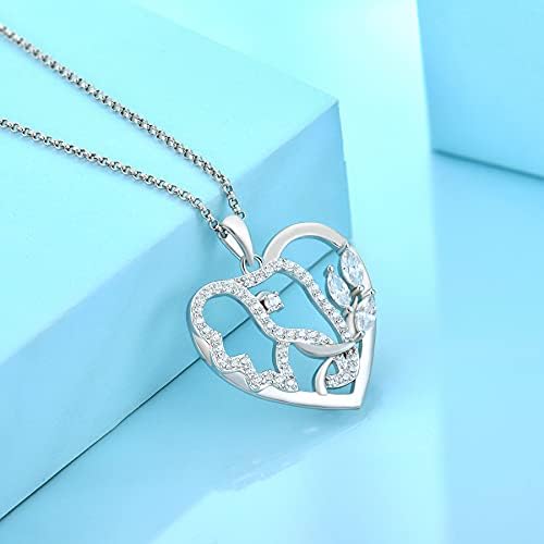 JO WISDOM Women Heart Necklace,925 Sterling Silver Elephant Pendant Necklace with 3A Cubic Zirconia,Jewelry for Women