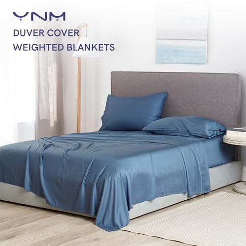 YnM Exclusive Cooling Duvet Cover for Weighted Blankets with 16 Strings (Blue Grey, 48"x72")