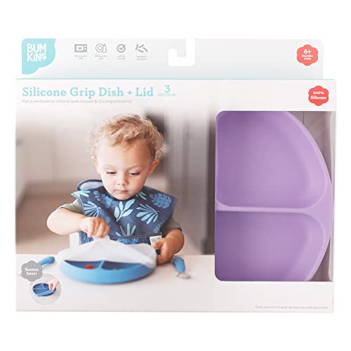 image for Bumkins Toddler and Baby Suction Plate, Silicone Divided Grip Dish and