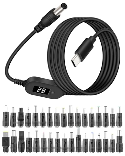 GELRHONR 140W USB C to DC Adapter, Type C to DC Barrel Adapter PD Trigger Power Cable with 34pcs Universal DC Connector Tips, with 5V/9V/12V/15V/20V/28V Voltage for Laptops, Tablets