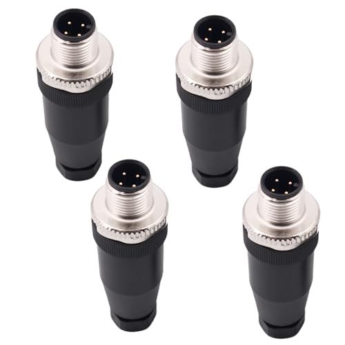 M12 Aviation Connector,4pcs 4-Pin Male Straight Socket Panel A Code Field Wireable IP67 Waterproof Industrial Circular Connector