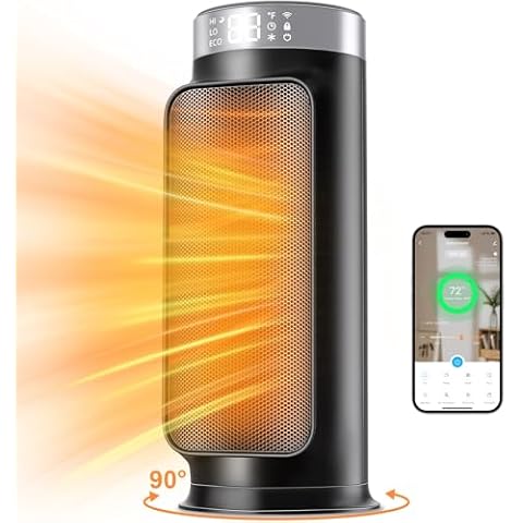 1500W Space Heaters for Indoor Use, Smart PTC Electric Heater with Wifi/App & Remote Control, 24H Timer, 90° Oscillation, Overheat and Tip-Over Protection, 5 Modes for Home Office Bedroom Bathroom Cover