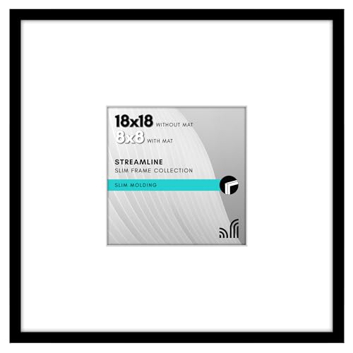 Americanflat 18x18 Poster Frame - Matted to 8x8 - Slim Molding - Black