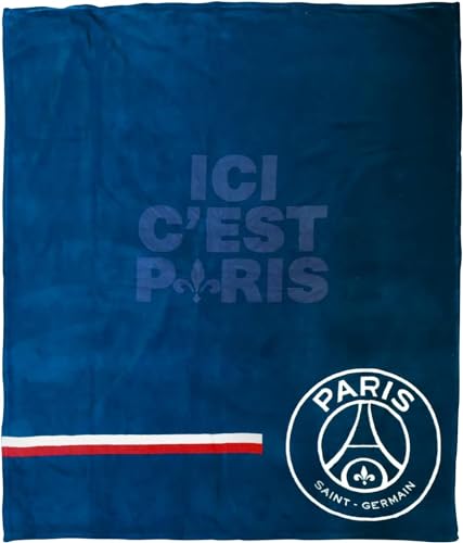 CTI PSG Plaid Cuddle imprimé 125x150 cm Paris-Saint-Germain Premium | Oeko-TEX | Bleu