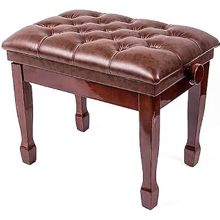 Yisss Tabouret Piano,Banquette Piano Banc Banc de Clavier en Cuir véritable, Banc de Piano réglable en Hauteur avec Compartiment de Rangement, 58 x 41 x 48-58 cm, Teck (Null Teak) - Les Beatles, Paul McCartney, John Lennon, RIngo Starr, George Harrison