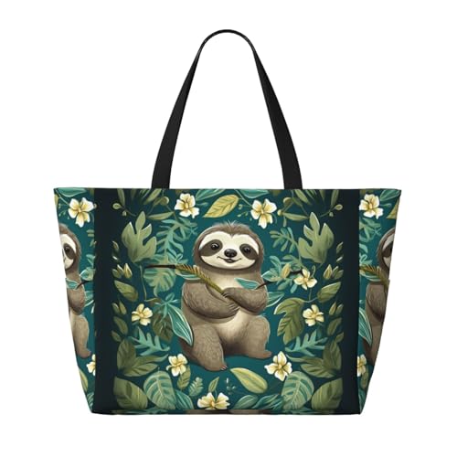 Beach Bags For Women Large Waterproof Sandproof Beach Tote Bag Lightweight Zipper Carry On Bag Adorable Sloth Pool Bag For Gym Travel Vocation2