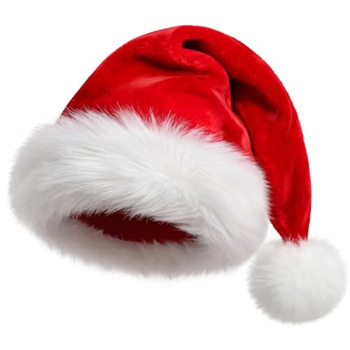 Iioscre Santa Hat Adult Christmas Hats - Santa Claus Hat for Women Men - Xmas Holiday Party