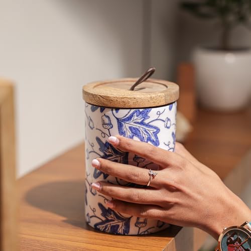 Image of Ireka Home Bloom Mango Wood Cansiter | Wooden Kitchen Storage Canister | Multipurpose Container for Tea Coffee Sugar Dry Fruits