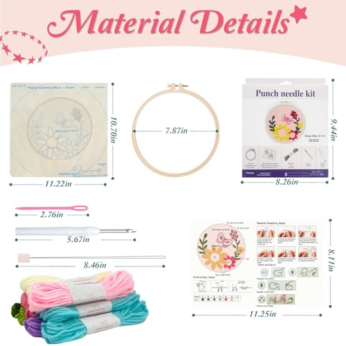 Image of GZIXBDA Punch Needle Kit, Embroidery Kits Punch Needle Kits Adults Beginner Punch Decoration DIY Kit with Patterns Tools Yarns Hoop Instruction, Butterfly