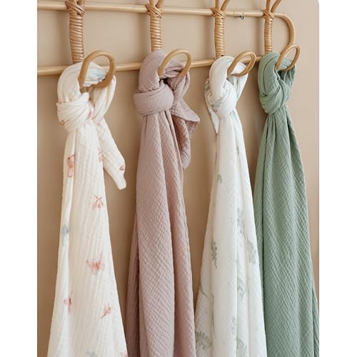 Konssy Muslin Swaddle Blankets for Boys Girls, 2 Pack Receiving Baby Blanket Large 47 x 47 inches, Soft Breathable Swaddling Wrap for Unisex Newborn (Taupe,Butterfly Dreams) by Konssy - Image 6
