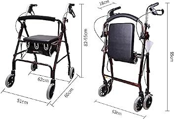Rollator Lightweight Folding Walker 4 Wheel Adjustable Height Walking Frame with Seat Backrest Storage Bag Mobility Walking Aid Walking aids with Seats and Wheels That fold