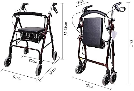 Rollator Lightweight Folding Walker 4 Wheel Adjustable Height Walking Frame with Seat Backrest Storage Bag Mobility Walking Aid Walking aids with Seats and Wheels That fold
