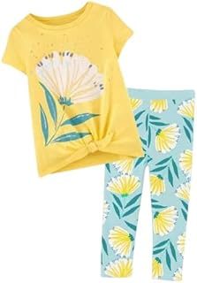 بيجامة بناتي من قطعتين تيشرت اصفر به رسمه وبنطلون اخضر فاتح وبه رسمه