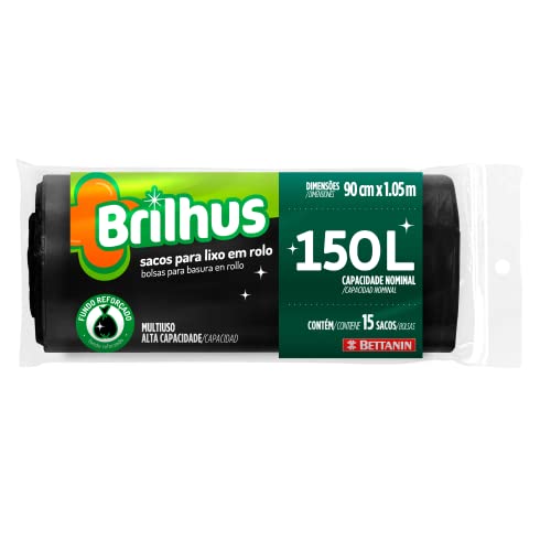 Saco Para Lixo Rolo Com 15 Sacos De 150 Litros, Linha Brilhus., Brilhus, Preto