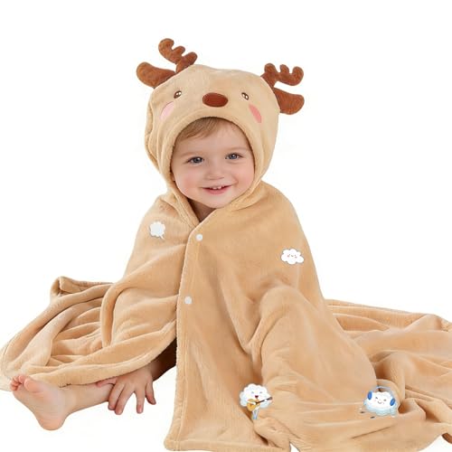 Image of IFaryMes Toddler Baby Bath Towel with Hood 27.5"X55" Ultra Absorbent Soft Cozy Comfort Bathrobe Blanket, 0-6 Years Infant Shower Towel for Girls & Boys(Beige Deer)