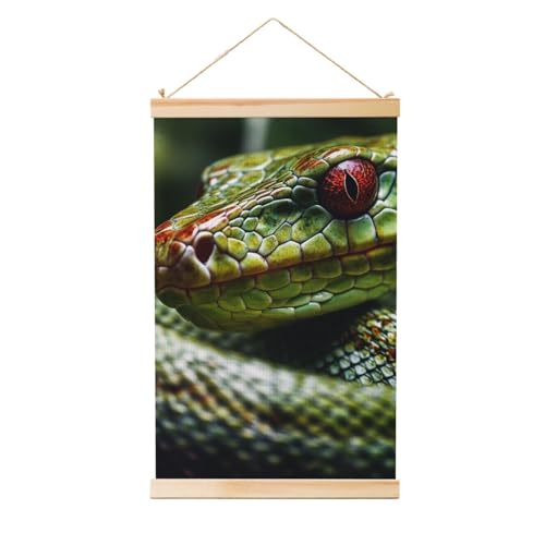 Poster serpent vert de qualité supérieure avec cadre en bois suspendu LHCVSFGW