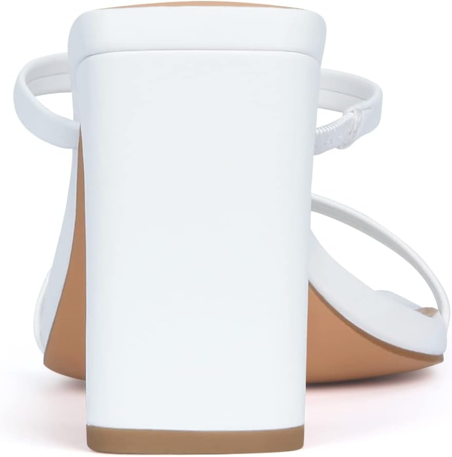 Carcuume Women's Square Toe Two Strap Open Toe Block Heels Sandals Slip On Shoes,FAUNA-WHITE PU-10 - Image 4