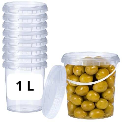 Cubo de plástico con Tapa, Tupper Hermético, Bote Almacenamiento, Tarro de alimentos, Envases para industria, Apto para Alimentos, Líquidos y Pintura, Polipropileno, Reutilizable, 1000cc redondo