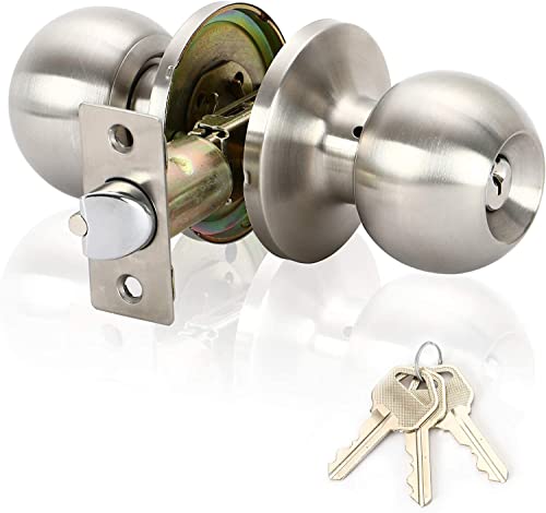 Rulart Door Knob With Lock Key - Door Knob With Key Interior And Exterior Door Lock Bedroom Doorknobs With Lock And Keys Standard Ball Satin Stainless Steel Door Knob #TOP21