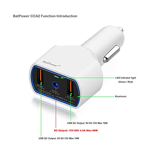 BatPower CCA2 120W Car Charger Power Supply for MacBook Pro 15 13 Retina MacBook Air 13 11 Car Adapter (MagsafeL Magsafe2 Connector), Dual QC USB Quick Charge Fast Charging for Tablet Smartphone