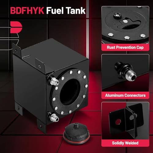 BDFHYK 1 Gallon Fuel Cell Gas Tank Aluminum Polished Black with Level Sender 7\" (L) x 6.75\" (W) x 8\" (H) Racing Street Drift Strip Fuel Tank Fuel Cap - Thumbnail 5