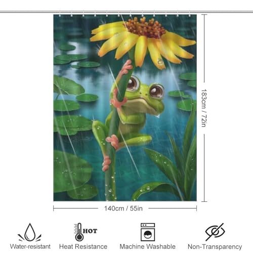 Rideau de douche grenouille imperméable en polyester lavable 140x183cm avec 12 crochets