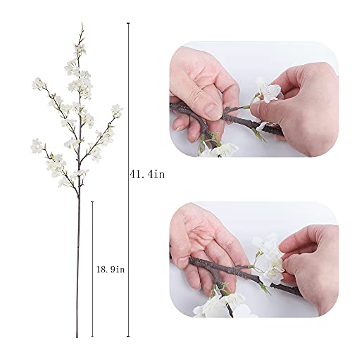 Lesing 4Pcs Cherry Blossom Flowers Artificial, Fake Silk Cherry Blossom Branches Tall Peach Blossom Flower Stems Arrangement For Wedding Home Office Party Decoration (White-1) #TOP3