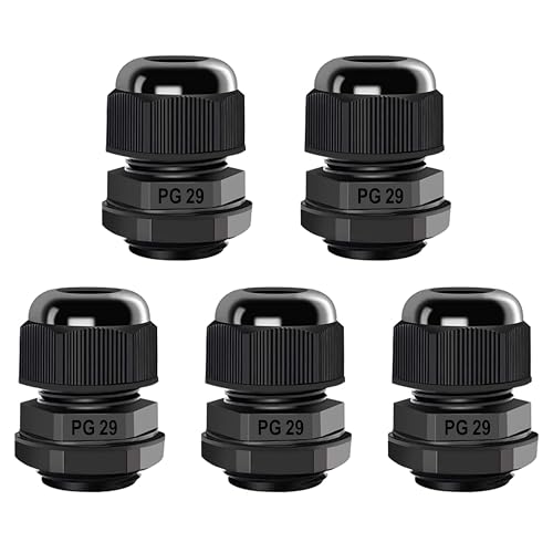 Image of Anyinn Cable Gland PG29 x 5pcs IP68 Waterproof Nylon Cable Connectors with Locknut and Gaskets, Suitable for 18mm - 25mm Cables