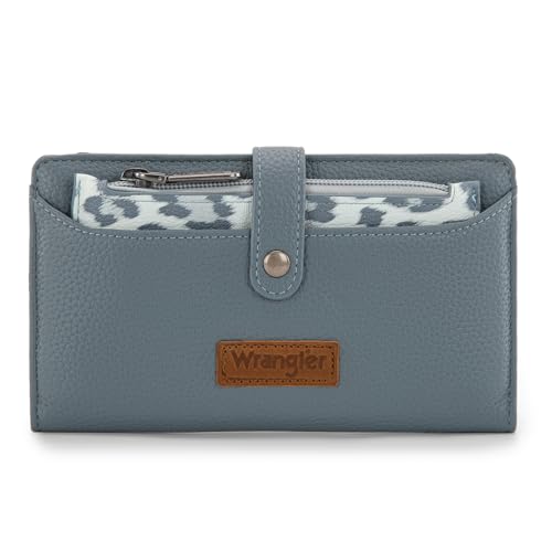 Montana West X Wrangler Women's Wallet Leopard Print Bifold Wallets, Card Cases & Money Organizers Ladies Female Credit Card Cash Wallets Western RFID Clutch Wallet with Double Coin Purses