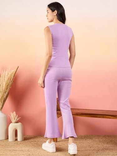 Image of Modeve Women Top Pant Button Closure Solid Print Co-Ord Set