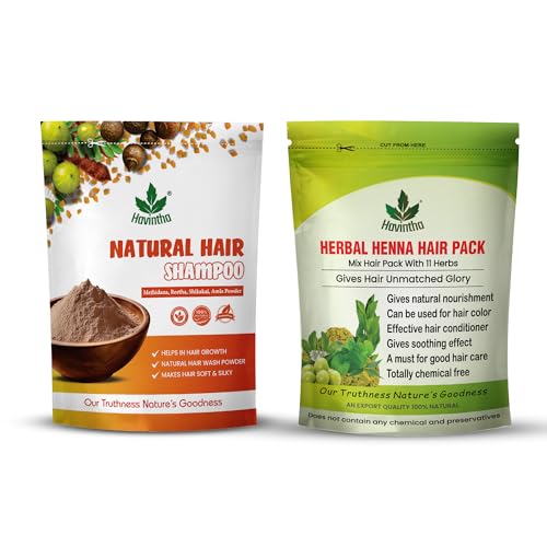 Havintha Amla Reetha Shikakai Methidana Powder Shampoo And Herbal Henna Powder (227g+227g)