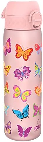 Ion8 Water Bottle, 500 ml/18 oz, Leak Proof, Easy to Open, Secure Lock, Dishwasher Safe, BPA Free, Hygienic Flip Cover, Carry Handle, Easy Clean, Odour Free, Carbon Neutral, Butterflies Design