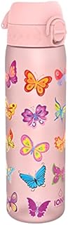 Ion8 Water Bottle, 500 ml/18 oz, Leak Proof, Easy to Open, Secure Lock, Dishwasher Safe, BPA Free, Hygienic Flip Cover, Carry Handle, Easy Clean, Odour Free, Carbon Neutral, Butterflies Design