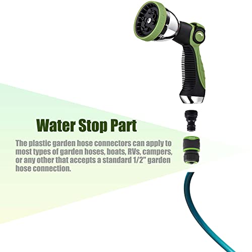 Funjee 1/2" Garden Hose Plastic Quick Connector With Water Stop Set, Simple Replacement, Great Hose-Gripping Power, Prevent Hose Twisting, Qd Fittings (2, 1/2”) #TOP3