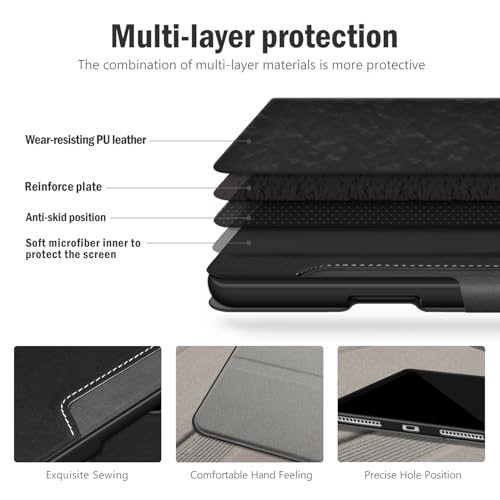Antbox Case for iPad Air 11-inch M4/M3/M2 (2026/2025/2024), iPad Air 5th/4th Generation 10.9'' Vegan Leather with Pencil Holder Typing Angle Auto Sleep/Wake Muti-Stand (Black) by Antbox - Image 8