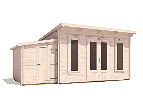 Dunster House Log Cabin Garden Office 5.5 x 3 Metres Summerhouse Terminator Pent with Storage Room