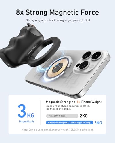 Image of TELESIN Fun Shot Magnetic Phone Camera Grip+ C03 Magnetic Selfie Light Creator Kit Compatible with iPhone Magsafe & Android, Bundle Kit for Selfies /Photography /TikTok /Zoom Calls /Video (Black)