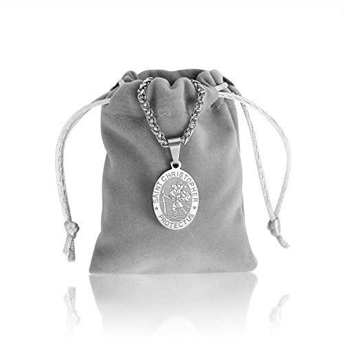 Rs Stainless Steel St Christopher Pendant Necklace For Men Boys Saint Christopher Medal With Chain 24 Inches Silver Women Girl #TOP4