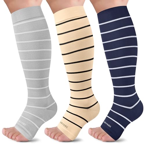 Image of LEVSOX Open Toe Compression Socks for Women & Men 20-30mmHg Toeless Sock Knee High Support Stockings for Circulation Nurses Pregnant Travel