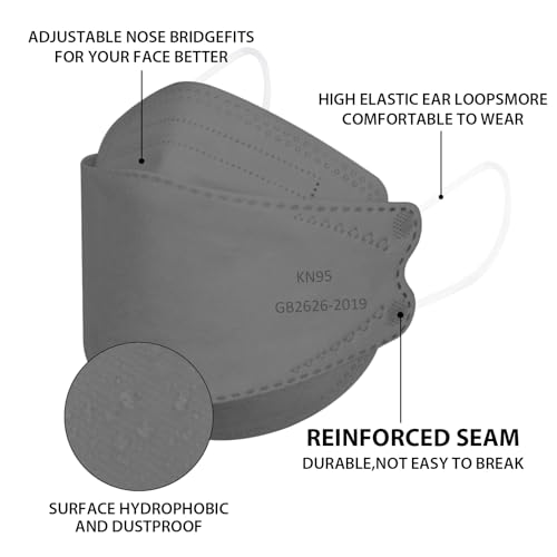 Image of Borje KN95 Face Masks for Adults 50 Pack, 5-Ply Grey Disposable Face Mask Against PM 2.5 Smoke & Dust, Filtration Efficiency 95%