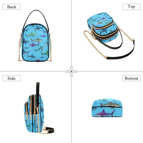 Watercolor Sharks Blue Sea Shoulder Handbags for Women Funny Phone Purse Chain Strap Handbag Quilted Zipper Lady Bowler Satchel4