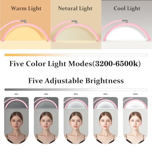 Image of Mznoo Lash Light, Half Moon Lamp with Tool Tray, 2500LM LED Moon Light for Eyelash Extensions, Flexible and Adjustable Color Modes, Suitable for Beauty Salons and Beginner DIY (Pink)