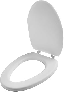 Honseadek Funda de asiento de inodoro de EVA, suave, impermeable, acolchada, extraíble, ajustable, cómoda, cálida, ajuste estándar, color blanco y azul (blanco en forma de V)