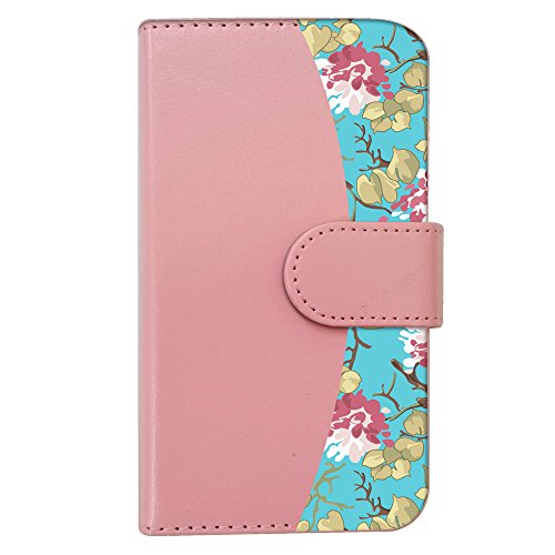 sslink iPhone17 Pro Max アイフォン17プロマックス 対応 手帳型 スマホ ケース ボタニカル柄 花柄 青系 エスニック リーフ リゾート かわいい フラワー (ピンク) ダイアリータイプ 横開き カード収納 フリップ カバー スマー